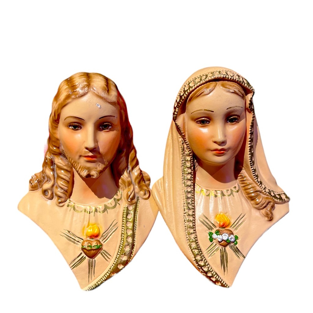 Vintage Chalkware "Sacred Heart of Mary and Jesus" Michigan Composition Lamp Co.